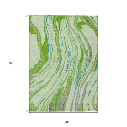 Homeroots 3' Abstract Beige Teal Blue And Ivory Washable Area Rug For Indoor Outdoor Style And Comfort 3' X 5' Polyester 600228