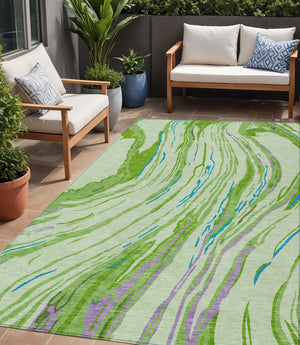 Homeroots 3' Abstract Beige Teal Blue And Ivory Washable Area Rug For Indoor Outdoor Style And Comfort 5' X 8' Polyester 600229