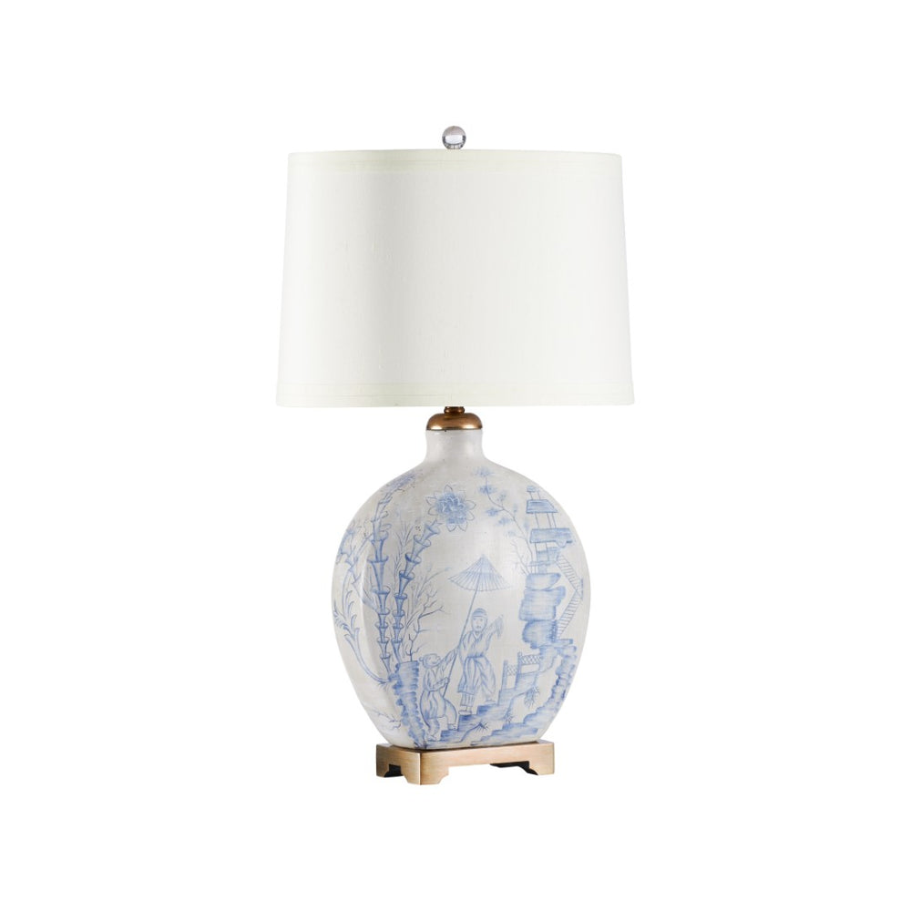 Wildwood Ancient Amber-Glazed Snuff Bottle Lamp With Hand-Painted Porcelain, Gold-Leaf Mounting, Ivory Shade 60023