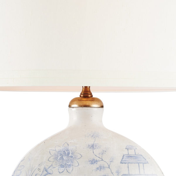 Wildwood Ancient Amber-Glazed Snuff Bottle Lamp With Hand-Painted Porcelain, Gold-Leaf Mounting, Ivory Shade 60023