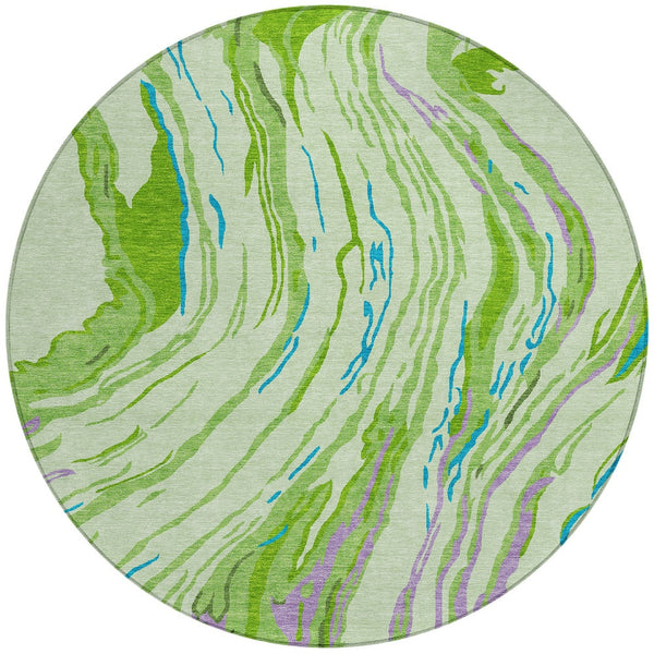 Homeroots 3' Abstract Beige Teal Blue And Ivory Washable Area Rug For Indoor Outdoor Style And Comfort 8' Round Polyester 600230