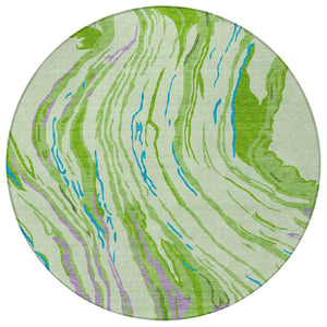 Homeroots 3' Abstract Beige Teal Blue And Ivory Washable Area Rug For Indoor Outdoor Style And Comfort 8' Round Polyester 600230