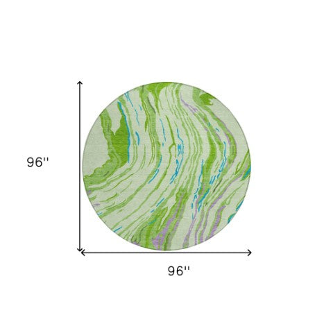 Homeroots 3' Abstract Beige Teal Blue And Ivory Washable Area Rug For Indoor Outdoor Style And Comfort 8' Round Polyester 600230