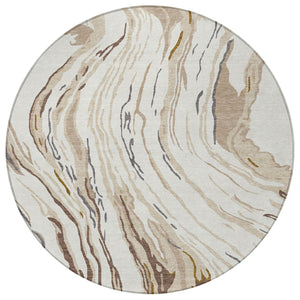 Homeroots 3' Abstract Beige Teal Blue And Ivory Washable Area Rug For Indoor Outdoor Style And Comfort 8' Round Polyester 600236