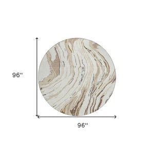 Homeroots 3' Abstract Beige Teal Blue And Ivory Washable Area Rug For Indoor Outdoor Style And Comfort 8' Round Polyester 600236