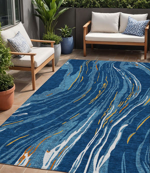 Homeroots 3' Abstract Beige Teal Blue And Ivory Washable Area Rug For Indoor Outdoor Style And Comfort 5' X 8' Polyester 600241