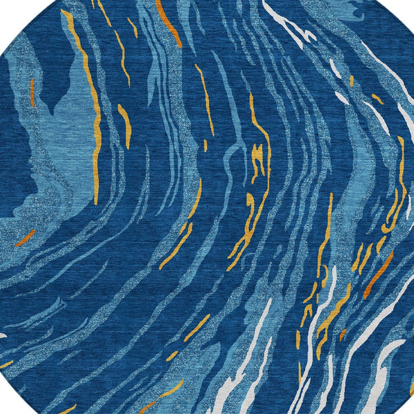 Homeroots 3' Abstract Beige Teal Blue And Ivory Washable Area Rug For Indoor Outdoor Style And Comfort 8' Round Polyester 600242