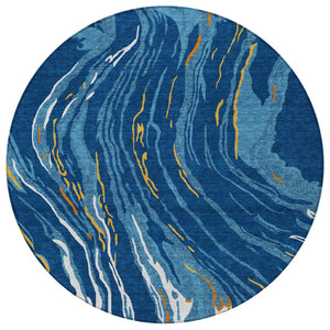 Homeroots 3' Abstract Beige Teal Blue And Ivory Washable Area Rug For Indoor Outdoor Style And Comfort 8' Round Polyester 600242