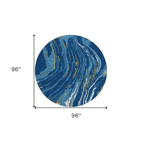 Homeroots 3' Abstract Beige Teal Blue And Ivory Washable Area Rug For Indoor Outdoor Style And Comfort 8' Round Polyester 600242