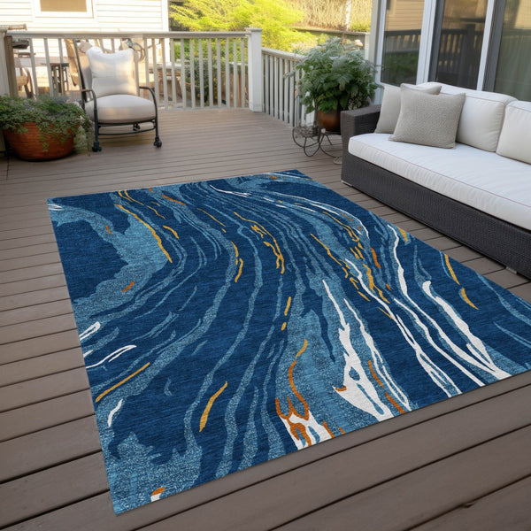 Homeroots 3' Abstract Beige Teal Blue And Ivory Washable Area Rug For Indoor Outdoor Style And Comfort 9' X 12' Polyester 600244