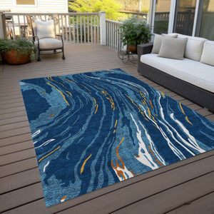 Homeroots 3' Abstract Beige Teal Blue And Ivory Washable Area Rug For Indoor Outdoor Style And Comfort 10' X 14' Polyester 600245