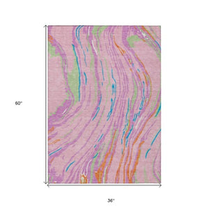 Homeroots 3' Abstract Beige Teal Blue And Ivory Washable Area Rug For Indoor Outdoor Style And Comfort 3' X 5' Polyester 600246