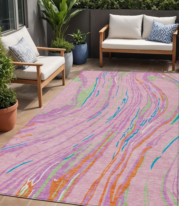 Homeroots 3' Abstract Beige Teal Blue And Ivory Washable Area Rug For Indoor Outdoor Style And Comfort 5' X 8' Polyester 600247