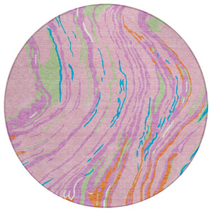 HomeRoots 5' Vibrant Abstract Washable Area Rug – Durable Indoor/Outdoor Design for Modern Living Spaces 8' Round 600248