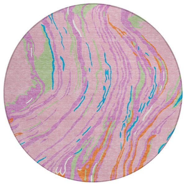 HomeRoots 5' Vibrant Abstract Washable Area Rug – Durable Indoor/Outdoor Design for Modern Living Spaces 8' Round 600248