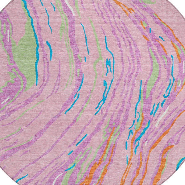 Homeroots 3' Abstract Beige Teal Blue And Ivory Washable Area Rug For Indoor Outdoor Style And Comfort 8' Round Polyester 600248