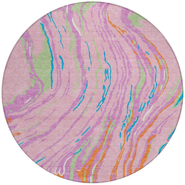 Homeroots 3' Abstract Beige Teal Blue And Ivory Washable Area Rug For Indoor Outdoor Style And Comfort 8' Round Polyester 600248