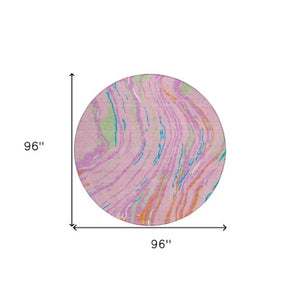 Homeroots 3' Abstract Beige Teal Blue And Ivory Washable Area Rug For Indoor Outdoor Style And Comfort 8' Round Polyester 600248