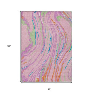 Homeroots 3' Abstract Beige Teal Blue And Ivory Washable Area Rug For Indoor Outdoor Style And Comfort 8' X 10' Polyester 600249