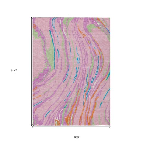 Homeroots 3' Abstract Beige Teal Blue And Ivory Washable Area Rug For Indoor Outdoor Style And Comfort 9' X 12' Polyester 600250