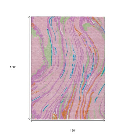 Homeroots 3' Abstract Beige Teal Blue And Ivory Washable Area Rug For Indoor Outdoor Style And Comfort 10' X 14' Polyester 600251