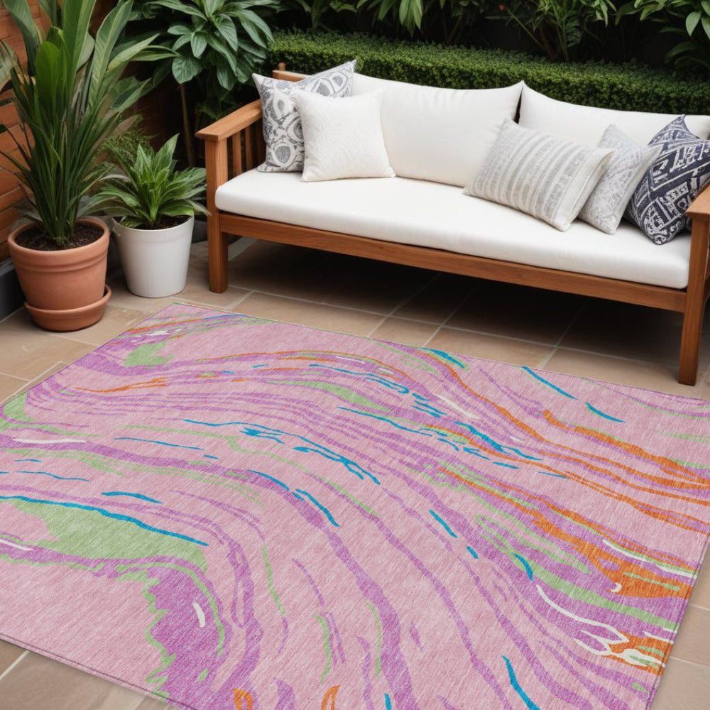 HomeRoots 5' Vibrant Abstract Washable Area Rug – Durable Indoor/Outdoor Design for Modern Living Spaces 10' X 14' 600251