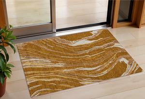 Homeroots 3' Abstract Beige Teal Blue And Ivory Washable Area Rug For Indoor Outdoor Style And Comfort 3' X 5' Polyester 600252