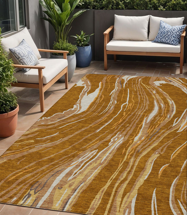 Homeroots 3' Abstract Beige Teal Blue And Ivory Washable Area Rug For Indoor Outdoor Style And Comfort 5' X 8' Polyester 600253