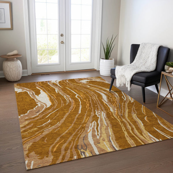 Homeroots 3' Abstract Beige Teal Blue And Ivory Washable Area Rug For Indoor Outdoor Style And Comfort 5' X 8' Polyester 600253