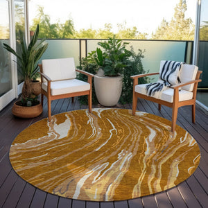 Homeroots 3' Abstract Beige Teal Blue And Ivory Washable Area Rug For Indoor Outdoor Style And Comfort 8' Round Polyester 600254