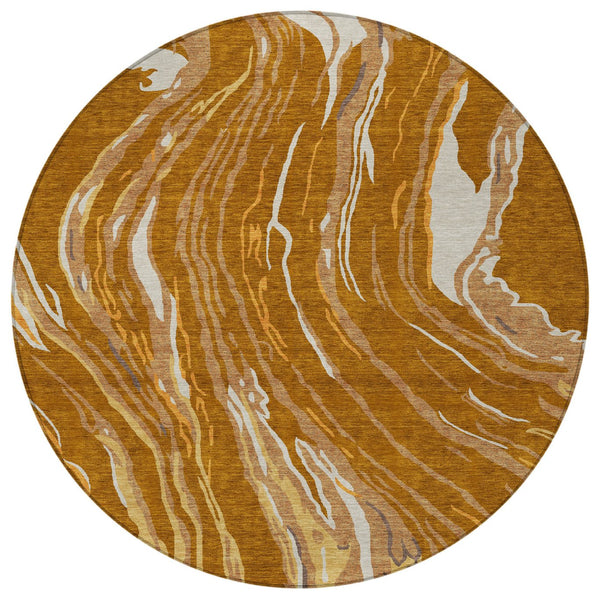 Homeroots 3' Abstract Beige Teal Blue And Ivory Washable Area Rug For Indoor Outdoor Style And Comfort 8' Round Polyester 600254