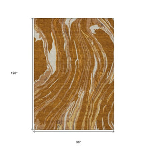 Homeroots 3' Abstract Beige Teal Blue And Ivory Washable Area Rug For Indoor Outdoor Style And Comfort 8' X 10' Polyester 600255