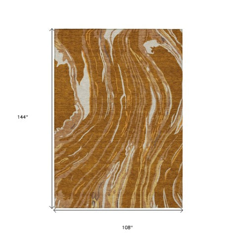 Homeroots 3' Abstract Beige Teal Blue And Ivory Washable Area Rug For Indoor Outdoor Style And Comfort 9' X 12' Polyester 600256