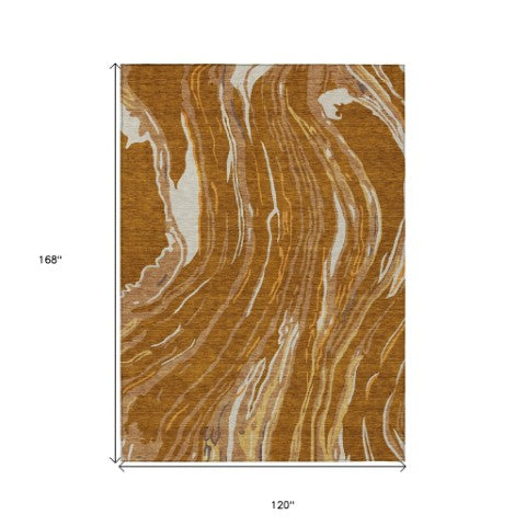 Homeroots 3' Abstract Beige Teal Blue And Ivory Washable Area Rug For Indoor Outdoor Style And Comfort 10' X 14' Polyester 600257