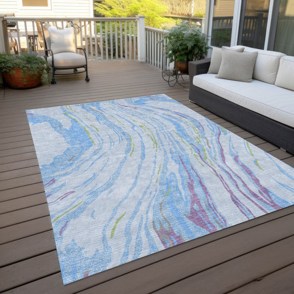 Homeroots 3' Abstract Beige Teal Blue And Ivory Washable Area Rug For Indoor Outdoor Style And Comfort 3' X 5' Polyester 600258