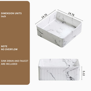 English Elm Floating Wall Mounted Ceramic Bathroom Sink Compact Rectangle White Porcelain Vanity W3402P362401