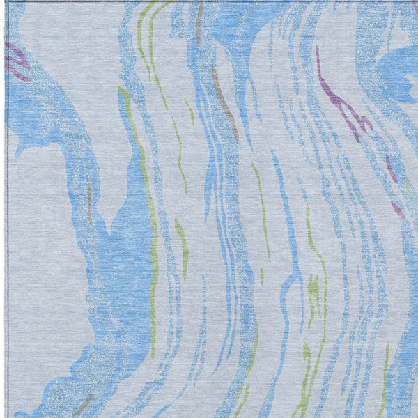 Homeroots 3' Abstract Beige Teal Blue And Ivory Washable Area Rug For Indoor Outdoor Style And Comfort 5' X 8' Polyester 600259