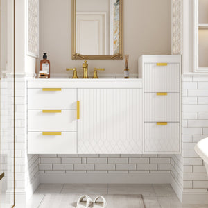 English Elm 30" Bathroom Vanity with Sink — Wall-Mounted Ceramic Basin, Soft-Close Storage, Floating Modern Design White N710S324096K