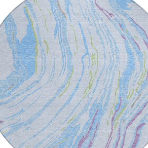 Homeroots 3' Abstract Beige Teal Blue And Ivory Washable Area Rug For Indoor Outdoor Style And Comfort 8' Round Polyester 600260