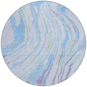 Homeroots 3' Abstract Beige Teal Blue And Ivory Washable Area Rug For Indoor Outdoor Style And Comfort 8' Round Polyester 600260