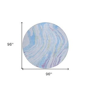 Homeroots 3' Abstract Beige Teal Blue And Ivory Washable Area Rug For Indoor Outdoor Style And Comfort 8' Round Polyester 600260