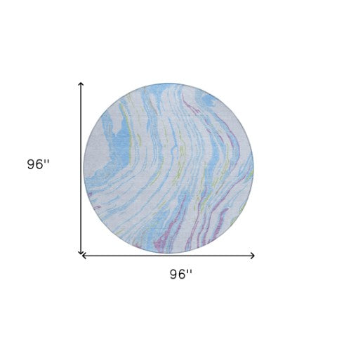 Homeroots 3' Abstract Beige Teal Blue And Ivory Washable Area Rug For Indoor Outdoor Style And Comfort 8' Round Polyester 600260