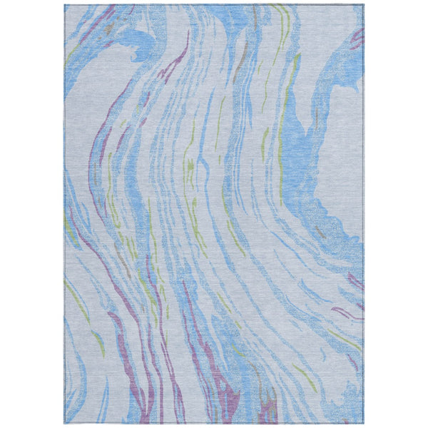 Homeroots 3' Abstract Beige Teal Blue And Ivory Washable Area Rug For Indoor Outdoor Style And Comfort 8' X 10' Polyester 600261