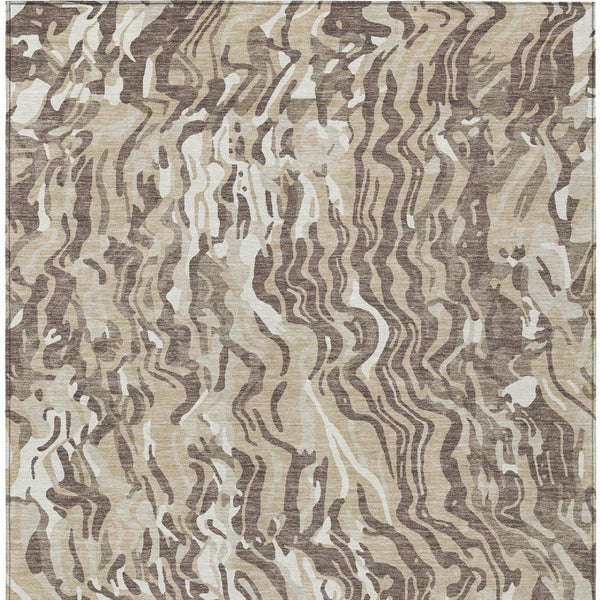 Homeroots 3' Beige Brown And Ivory Abstract Washable Area Rug For Indoor Or Outdoor Comfort And Style 3' X 5' Polyester 600264