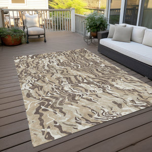 Homeroots 3' Beige Brown And Ivory Abstract Washable Area Rug For Indoor Or Outdoor Comfort And Style 3' X 5' Polyester 600264
