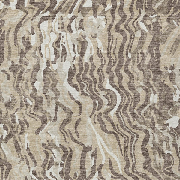 Homeroots 3' Beige Brown And Ivory Abstract Washable Area Rug For Indoor Or Outdoor Comfort And Style 3' X 5' Polyester 600264