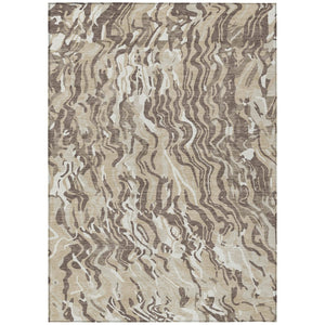 HomeRoots 5' Beige Brown Ivory Abstract Washable Area Rug - Versatile, Durable for Indoor & Outdoor Spaces 5' X 8' 600265
