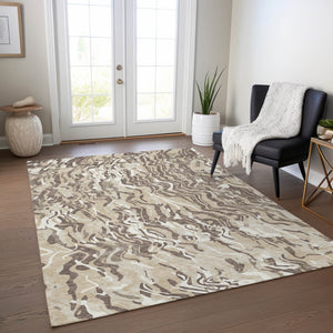 Homeroots 3' Beige Brown And Ivory Abstract Washable Area Rug For Indoor Or Outdoor Comfort And Style 5' X 8' Polyester 600265