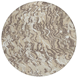 HomeRoots 5' Beige Brown Ivory Abstract Washable Area Rug - Versatile, Durable for Indoor & Outdoor Spaces 8' Round 600266
