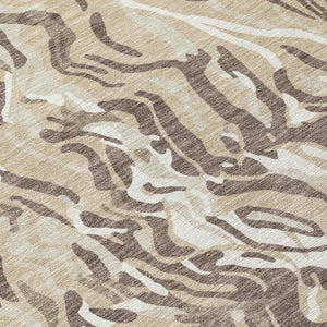 Homeroots 3' Beige Brown And Ivory Abstract Washable Area Rug For Indoor Or Outdoor Comfort And Style 8' Round Polyester 600266